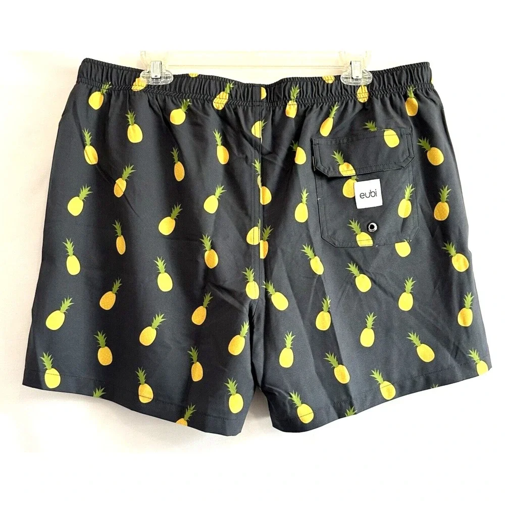 EUBI Swim Shorts Men's XXL Stretchy Lined Drawstring Hawaiian Delight Pineapple